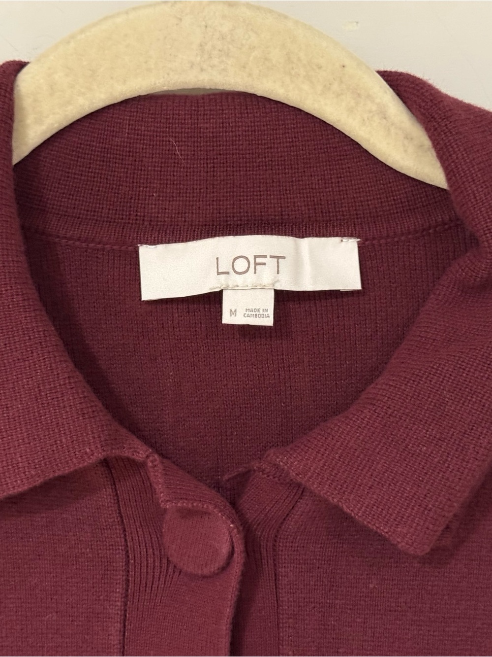 Loft Embroidered Trim Sweater Button-Front Jacket Burgundy Size M - Picture 7 of 11